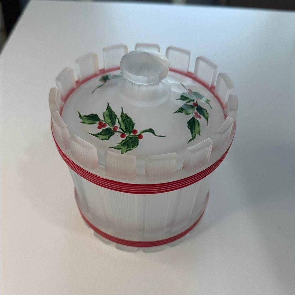 Westmoreland Glass Paneled Candy Dish or Marmalade Jar in Frosted Glass w/ Holy